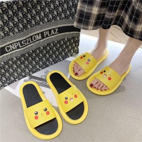 Anime Pokémon Pikachu Slippers Plush Toys Summer Kawaii Furniture Sandals Cute Ladies Men Kids Slippers