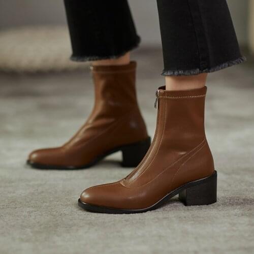 Boots women Patent leather ankle boots Leather ankle Leather Combat Boots high heels shoes for women