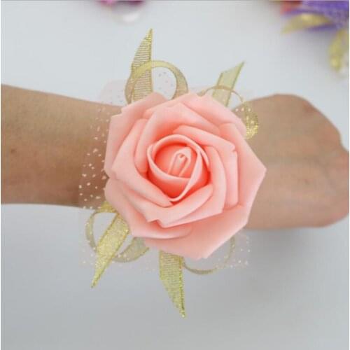 Bridal Wrist Flower Corsage Bridesmaid Sisters Hand Flowers Wedding Prom Artificial Silk Flowers Bracelet LX5722
