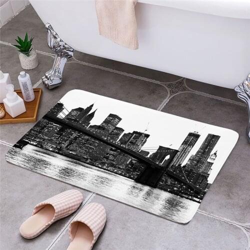 Black And White City Entrance Door Floor Mat Door Mat Non-Slip Foot Pad Home Welcome Carpet For Hallway Bath Kitchen Doormat