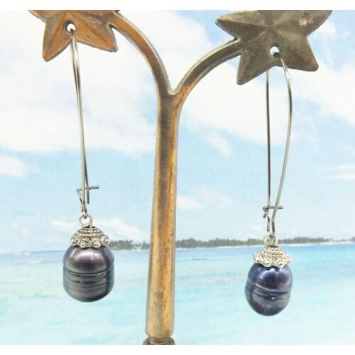 Really huge natural black Baroque pearl earrings, Gift For Her
