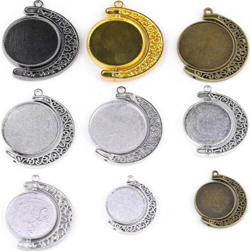 5pcs/lot 20/25/30mm Double-sided Cabochon Pendant Trays Time Gem Moon Hollow 360-degree Rotating DIY Jewelry Making Findings