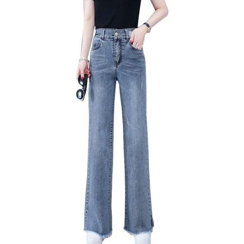 Wide-leg Jeans Women Spring Summer 2021 New High-Waisted Loose Straight-leg Elegant Slender Lady Long Denim Pants Trend OK836