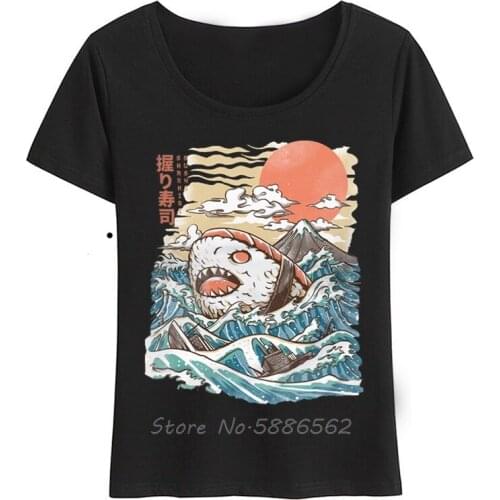 Japan Retro Style Anime Sushi Shark Funny T Shirt Women Summer New White Casual Short Femme Tshirt Tees Harajuku