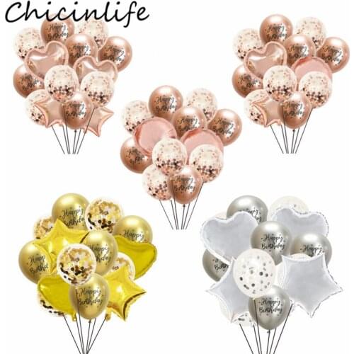 Happy Birthday Chrome Metallic Latex Heart Star Confetti Balloon Kids Adult Birthday Party Baby Shower Anniversary Decor Supplie