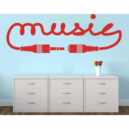 Jack Connectors Music Calligraphy Headphone Wall Sticker Children Room Kids Room Music Headphone Wall Decal Bedroom Vinyl Decor