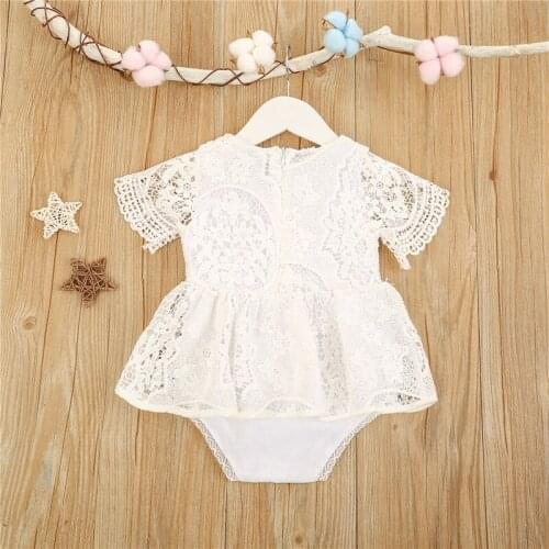 0-24M Summer Princess Newborn Infant Baby Girls Short Sleeve Lace Flower Hollow Romper Jumpsuits Dress One-Pieces Outfits