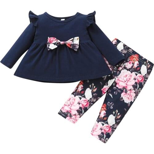 3-24M Baby Girls Clothes Sets Autumn Winter Clothing Bow Loose T-shirt Tops+Floral Pants Outfits Set Infant Girls Casual Clothes
