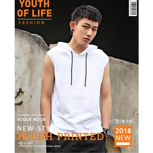 Mens Singlets Hooded 100% Cotton Young Short Sleeves T Shirts Quality Menswear Many Colors Optional Student Casual Clothing Hot
