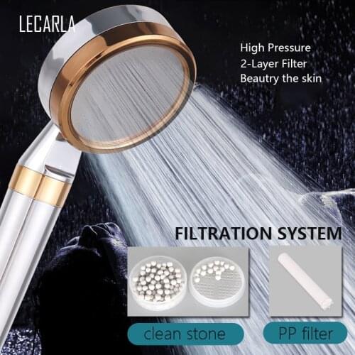 PP Filter &Clean Stone Double Filtration High Pressure Rainfall Water Saving Plating Shower Head with Universal Fitting Bathroom
