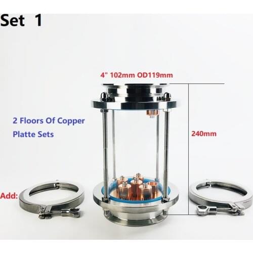 NEW 2 Floors 4" Distillation Lens Column With Copper Platte Sets,Tri-Clamp Sight Glass Union Stainless Steel 304