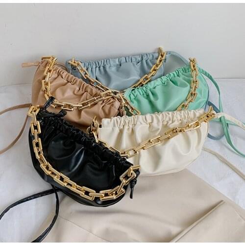 2021 New Fashion Gold Chains Dumpling Clip Purse Bag PU Leather Women Underarm Shoulder Pleated Pouch Totes Handbag