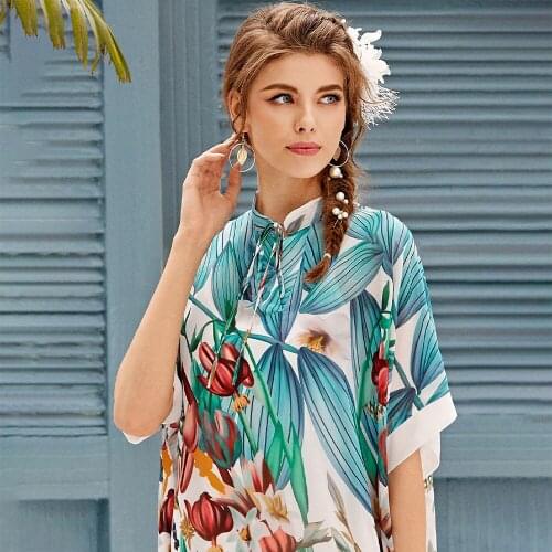 FridayIn Autumn New Lady Printed Stand Collar Long Sleeve Loose Waist Urban Casual Arab A Line Skirt Woman Fashion Muslim Dress