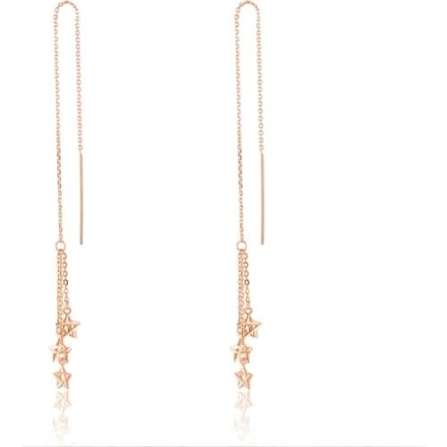 Solid AU750 Rose Gold Dangle Earrings Women Star Link Dangle Earrings 1g