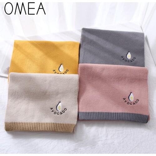 OMEA Avocado Winter Scarf Women Knitted Wool Solid Cashmere Scarf Cartoon Warm Long Scarf Shawl Patching Color Mask Fashion Cute