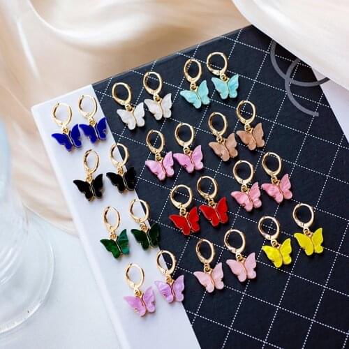 Peixin New 2020 Fashion Design Acrylic Butterfly Stud Earrings Sweet Colorful Cute Butterfly Womens Earrings Jewelry Wholesale