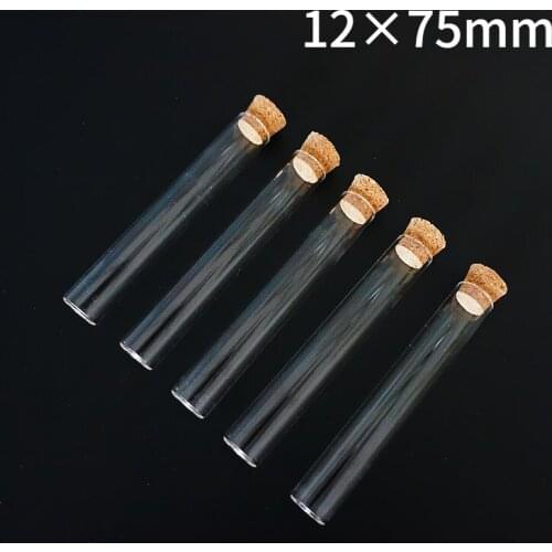 50pcs/lot 12*75mm Flat Bottom Clear Glass Test Tubes with Cork Stopper for Kinds of Laboratory/schools