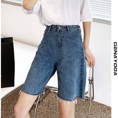 Genayooa Streetwear Biker Shorts Women Loose Korean High Waist Shorts Jeans 2021 Summer Denim Casual Ladies Shorts Feminino