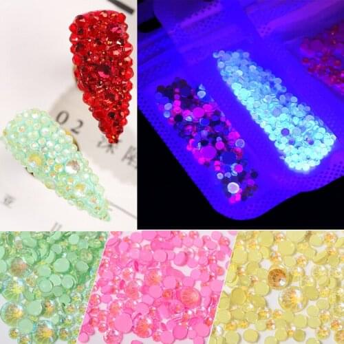 Luminous Flat-bottom Rhinestone 3D Nail Art Decorations Sized Mixed Glass Zircon DIY Nail Accessories Wholesale Dropshipping
