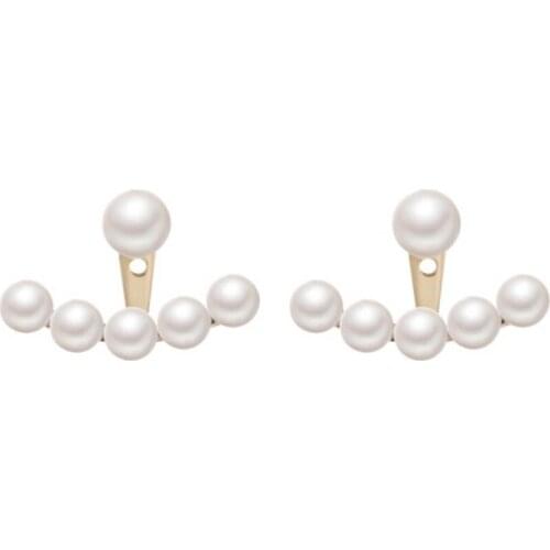 Titanium With 18K Gold Faux Pearl Fan Earrings Women Jewelry Punk Party Gown Runway Rare Korean Japan Boho Hiphop