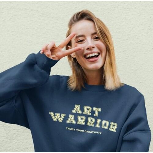 Hillbilly Letters Printed Art Vintage Unisex Sweatshirt Navy Cotton Thick Warm Long Sleeve Pullover Loose College Casual Sweater