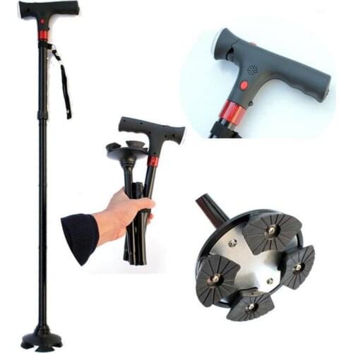 Smart Hand Crutches Cane Elderly People Four-legged Non-slip Aluminum Alloy With Light Folding Old Cane