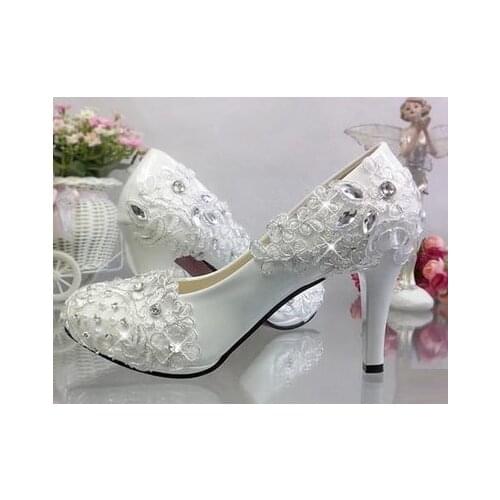 High heel platforms wedding shoes women round toes silver rhinestones lace bridal shoes female lady sweet party pumps