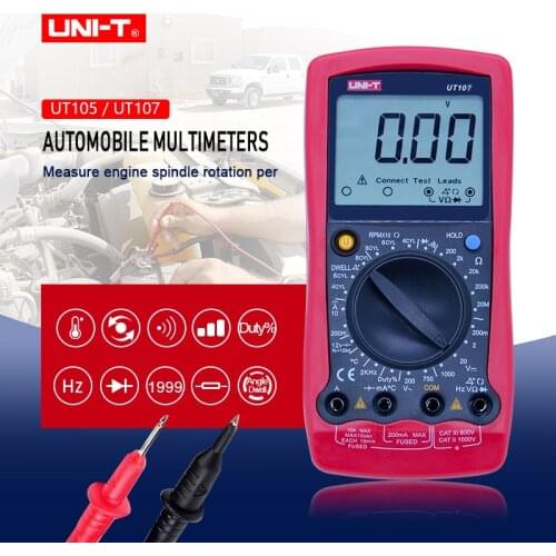 UNI-T UT105 UT107 Automobile Digital Multimeter;AC DC voltage DC current meter;Ohm Frequency Temp tester;Engine speed Measure