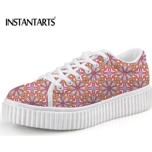 INSTANTARTS Boho Style Pattern Leisure Women Platform Flats Shoes Height Increasing Lace-up Flat Sneakers for Female Shoes Women