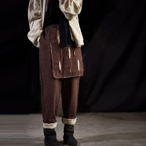 Women Loose Linen Vintage Holes Ripped Harem Pants Ladies Elastic Waist Retro Pants Trousers Female Spring Summer Pants