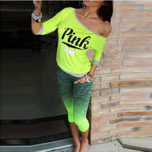 2019 New Autumn Women Casual Clothing Set Pink Letter Print Hooded Tracksuit Long Sleeve T-Shirts + Pants Sweater 2 Pieces Sets