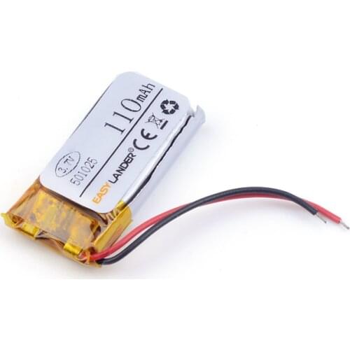 501025 110mAh 3.7v polymer lithium battery For MP3 MP4 DVR GPS mp5 toys DVR Sports headphone