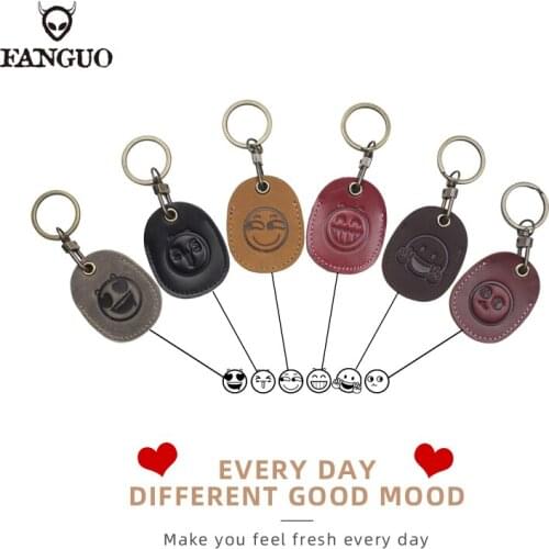 6 Pcs Real Leather Small Key Holder Bag Key Housekeeper Access Entrance Guard Card Cowhide Protect With Expression Pattern