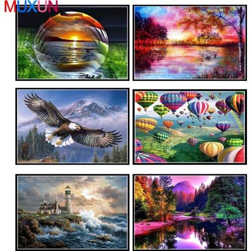 Muxun Diamond Embroidery Landscape 5D Diy Cross Stitch Pattern Full Round Diamond Mosaic Set Wall Decoration Gift Handmake Rp640