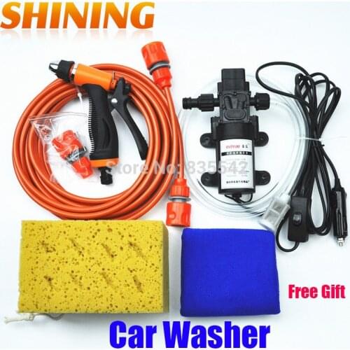 Free Shipping DC 12V Electric 60W High Pressure Portable Car Washer Washing Machine Car Wash Washing Pump Tool Kit + Free Gift