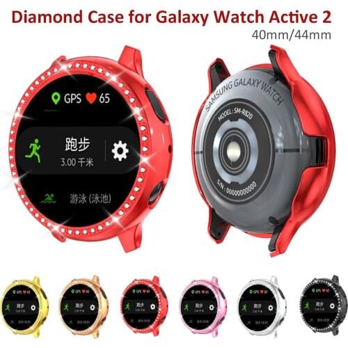 Luxury Bling Cases for Samsung Galaxy Watch Active 2 40mm Screen Protector Cover for Galaxy Watch Active 2 44mm Case Red Diamond