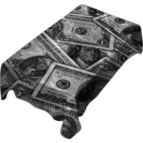 Black And White American Dollar Money Luxury Fashion Tablecloth Art Indoor And Outdoor Decoration