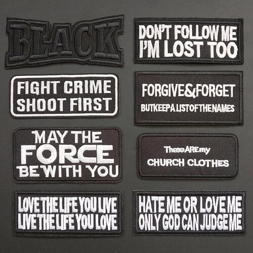 Black White letter Embroidery Patches Iron On Patch Embroidered Patchs Badge Appliques For Clothing Stickers Backpack Bags