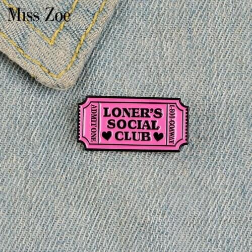 Pink Ticket Permit Enamel Pin Custom Loners Club Brooches for Shirt Lapel Bag Hermit Badge Introvert Jewelry Gift for Friends