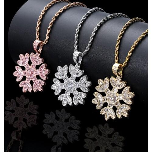 European and American Popular Hip Hop Fashion Micro Paving Zircon Cartoon Expression Iced Out Snowflake Pendant Necklace
