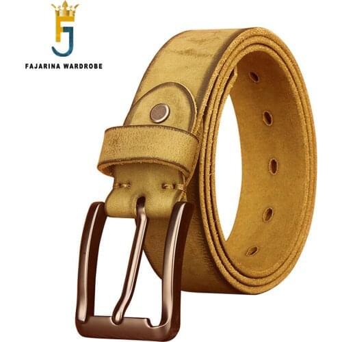 FAJARINA Mens Retro Pin Buckle Metal Belt for Men Top Quality Solid 100%Cow Skin Genuine Leather 3.8cm Accessories N17FJ878
