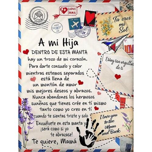 TOADDMOS A Mi Hija/Hijo Air Mail Print Loving Fleece Blanket for Daughter/Son Comfort Bed Thin Quilt Sofa Nap Warm Blanket manta