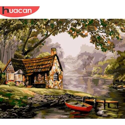 HUACAN Painting By Number House Drawing On Canvas HandPainted Paint Art Gift DIY Pictures By Number Landscape Kits Home Decor
