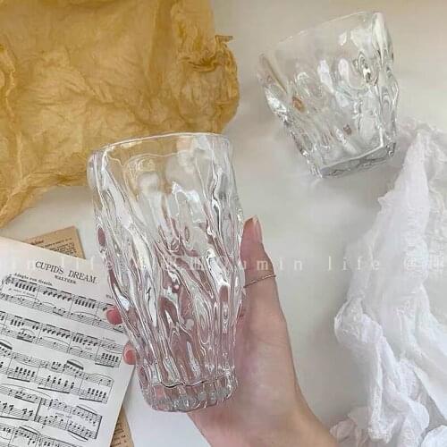 Ins Style Textured Glass Twist Cup Thickened Irregular Water Cup Juice Breakfast Cup Embossed Milk Cup Drinking Utensil Cute