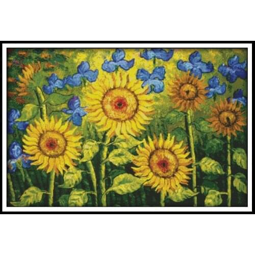 Oil painting sunflowers garden Counted cross stitch kits 14ct 11ct printed canvas Threads for embroidery DIY hand needlework set