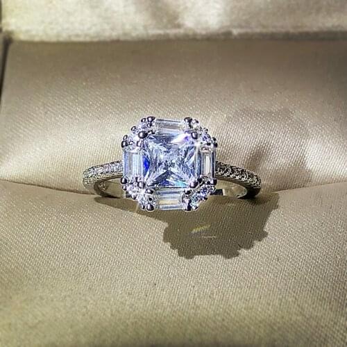 Fashion 925 Silver Jewelry Rings for Women Geometric Shape AAA Zircon Gemstones Finger Ring Wedding Engagement Promise Wholesale