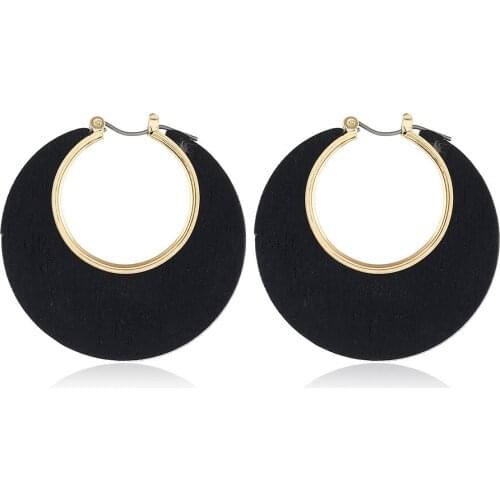 Korean Hollow Geometric Wood Drop Earrings Resin Earrings Large Round Square Circle Drop Dangle Earrings for Women Party Jewelry