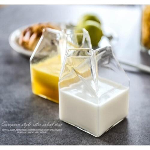 Creative Japanese square milk cup high temperature resistant glass milk box fresh milk box home breakfast cup