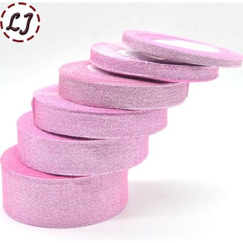 Brand high quality 6mm/10mm/15mm/20mm/25mm/40mm pink Glitter ribbon for wedding craft bow gift decoration Wrapping Riband DIY