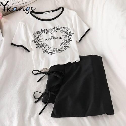 Summer Suit New Style Printed Ladies Short T-shirt Fashion Strappy Shorts Korean Campus Style Womens Tracksuit Loungewear Set